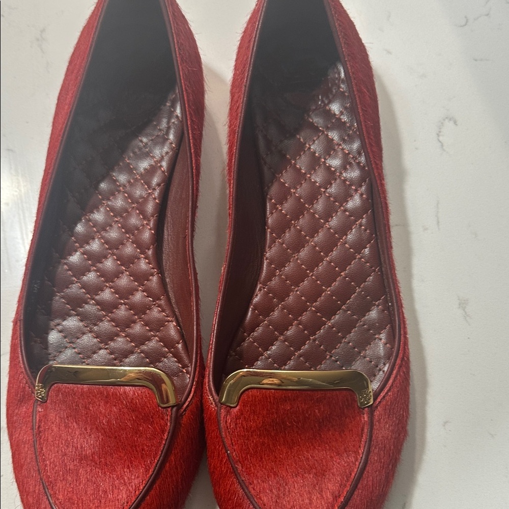 Tory Burch Red Loafers with Gold Accent